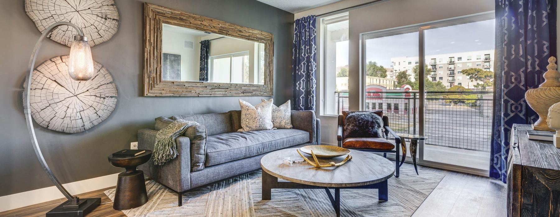 a living room with a large window