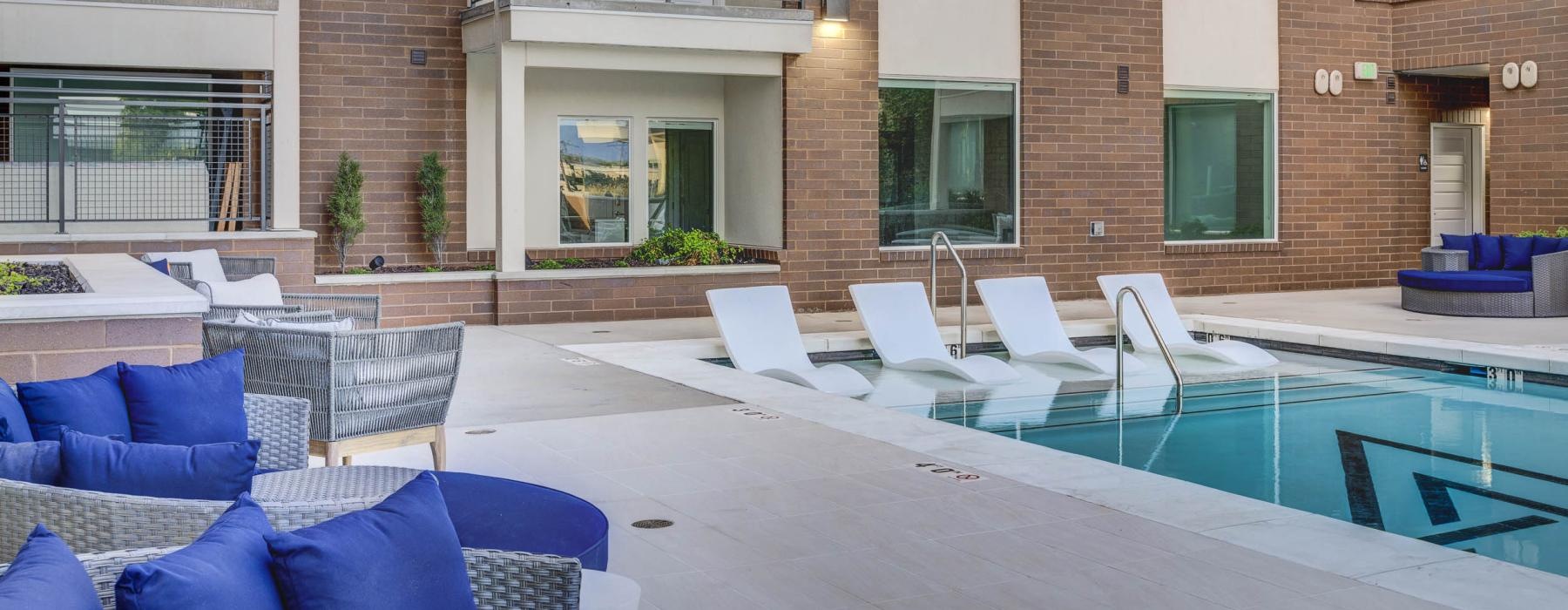 a swimming pool in a brick building