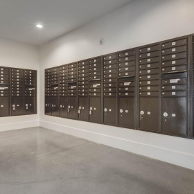 a room with a large black cabinet
