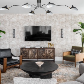 a room with chairs and a table