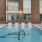 a swimming pool in a brick building